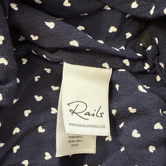 Rails Black White Heart Print Long Sleeve V-Neck Button Front Ruffle Hem Blouse - Picture 6 of 7